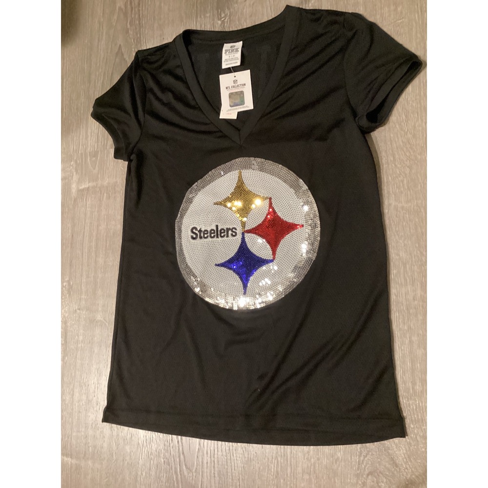 PINK Victoria's Secret NFL Pittsburgh Steelers Sequin Jersey V-Neck Shirt S